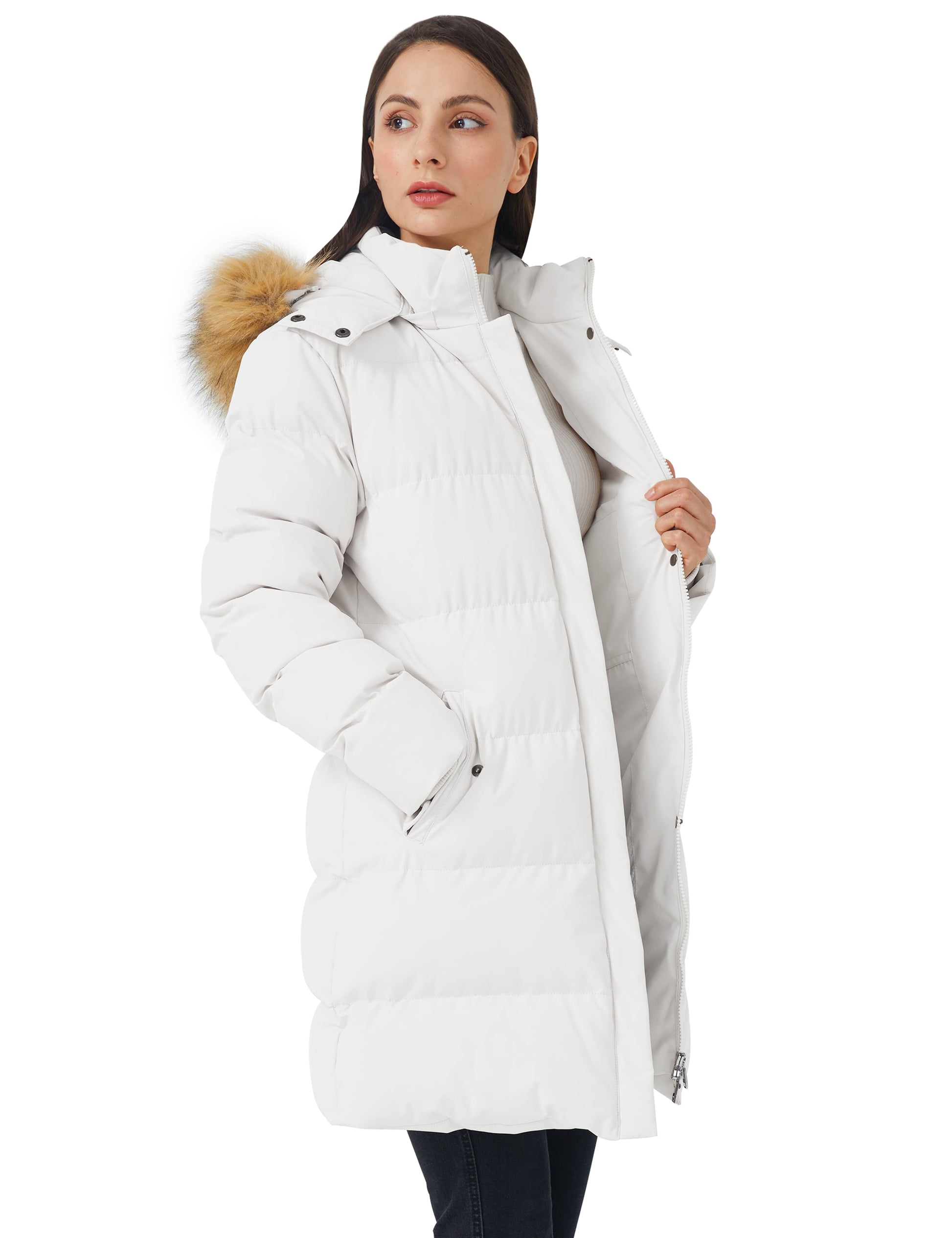 Women'S Winter Coat Quilted Puffer Jacket Warm Winter Parka Jacket with Hood Coffee L