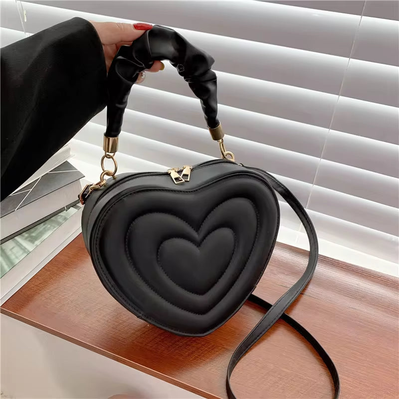 Fashion Love Heart Shape Shoulder Bag Small Handbags Designer Crossbody Bags for Women Solid Pu Leather Top Handle Bag